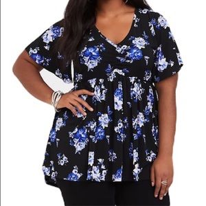 NWOT Torrid Studio Knit Black Floral Cinch Front Babydoll Stretch Top Size 2X